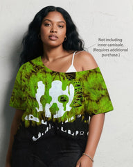 Women's Big & Tall Halloween Green Gradient Skull Print Short Sleeve Shorts Suit