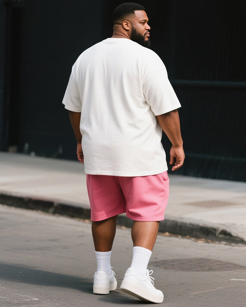 Big & Tall Men's Pink Inspirational Simple Be Big Letter Printed Crew Neck Short Sleeve T-shirt Shorts Suit