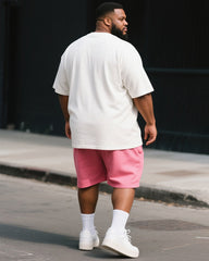 Big & Tall Men's Pink Inspirational Simple Be Big Letter Printed Crew Neck Short Sleeve T-shirt Shorts Suit