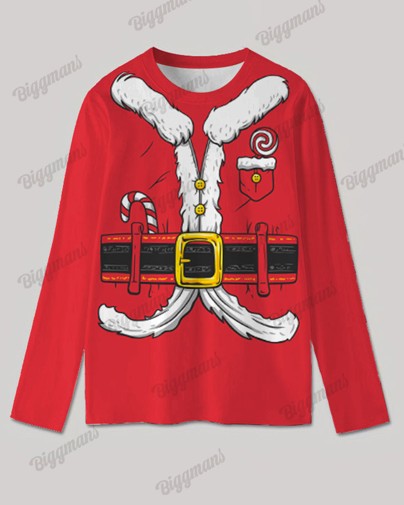 Men's Plus Size Santa Claus Cosplay Printed Long Sleeve T-Shirt Trousers Suit