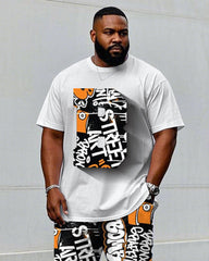 Men's Big & Tall Street Graffiti Design "B" Stereoscopic Projection Printing Short Sleeve T-Shirt Trousers Set