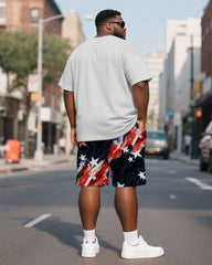 Men's Plus Size Juneteenth Fist Letter Print Henley Collar Short Sleeve T-Shirt Shorts Suit