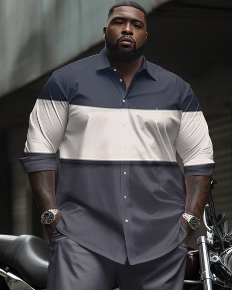 Simple Colorblock Long Sleeve Shirt 2-Piece Set Men's Big & Tall