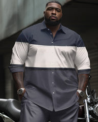 Simple Colorblock Long Sleeve Shirt 2-Piece Set Men's Big & Tall