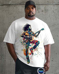 Men's Plus Size Street Fashion Music Graffiti Print T-Shirt Trousers Suit