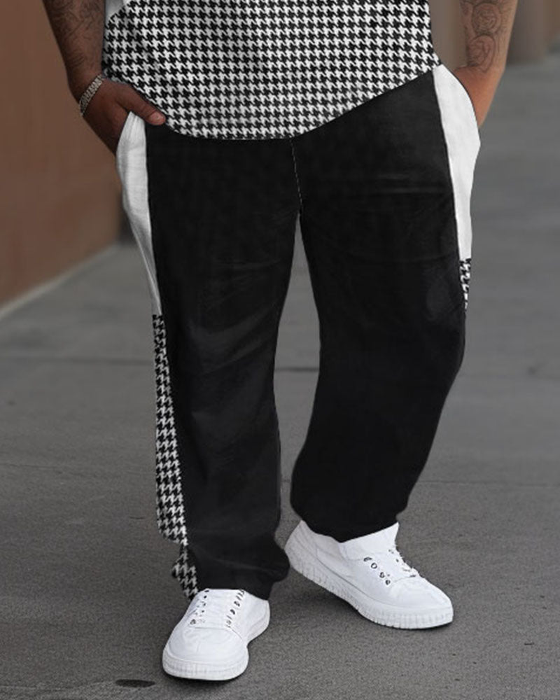 Men's Big & Tall Casual Colorblock Houndstooth Printed T-Shirt Pants Set