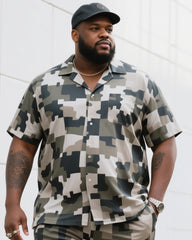 Big Man's Daily Casual Square Creative Camouflage Short Sleeve Shirt Shorts Suit