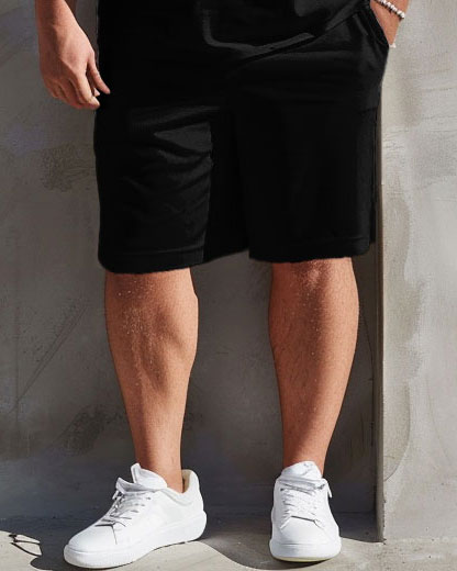 Men's Plus Size Casual Simple Feather Print T-Shirt Shorts Suit