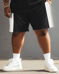 Street Casual Large Striped Colorblock Printed Big Men's Set