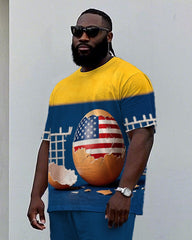 Big Men's Satire Egg USA Splicing Style Casual Short Sleeve T-Shirt Shorts Set