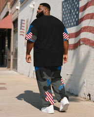 Men's Plus Size Independence Day Camouflage Colorblock Striped Orangutan Print T-Shirt Trousers Suit