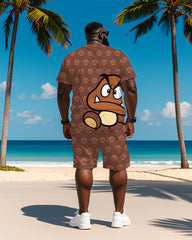 Men's Plus Size Classic Game Mushroom Prints T-Shirt Shorts Suit