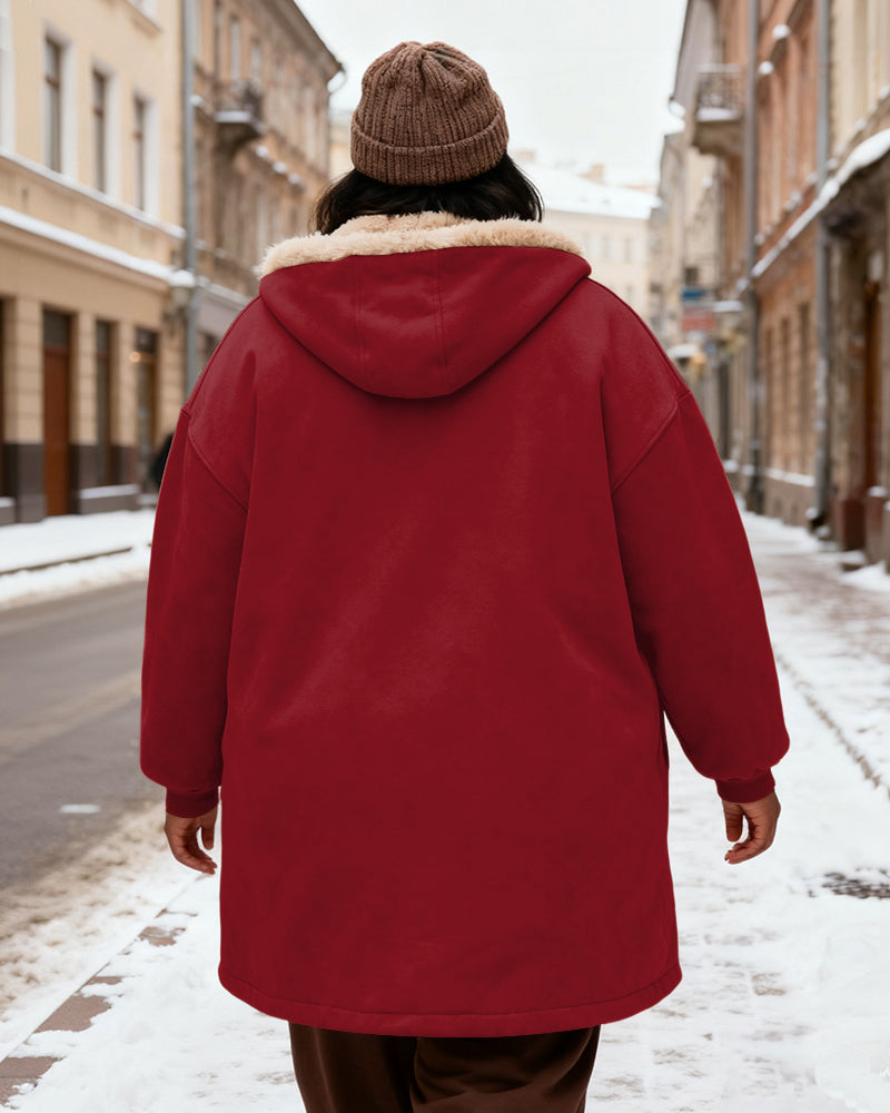 Women's Solid Color Velvet Thickened Long Hooded Coat