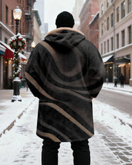 Big & Tall Men's Black Gold Dot Twill Printed Velvet Thickened Long Hooded Coat