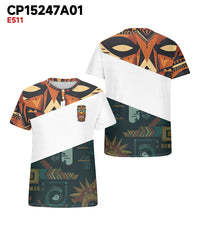 Men's Plus Size Daily Casual Stitching Tiki Mask Printed Henry Collar Button Short Sleeve T-Shirt