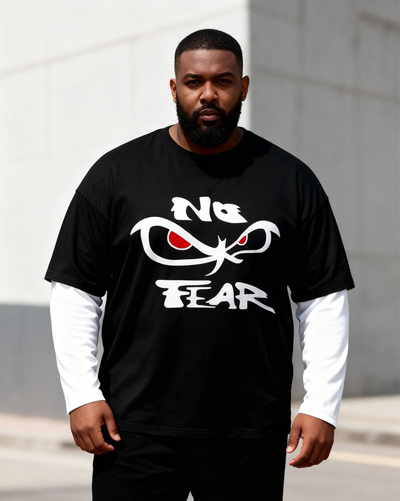 Big & Tall Men's "No Fear" Trend Graffiti Printed Fake Two Long Sleeve T-Shirts