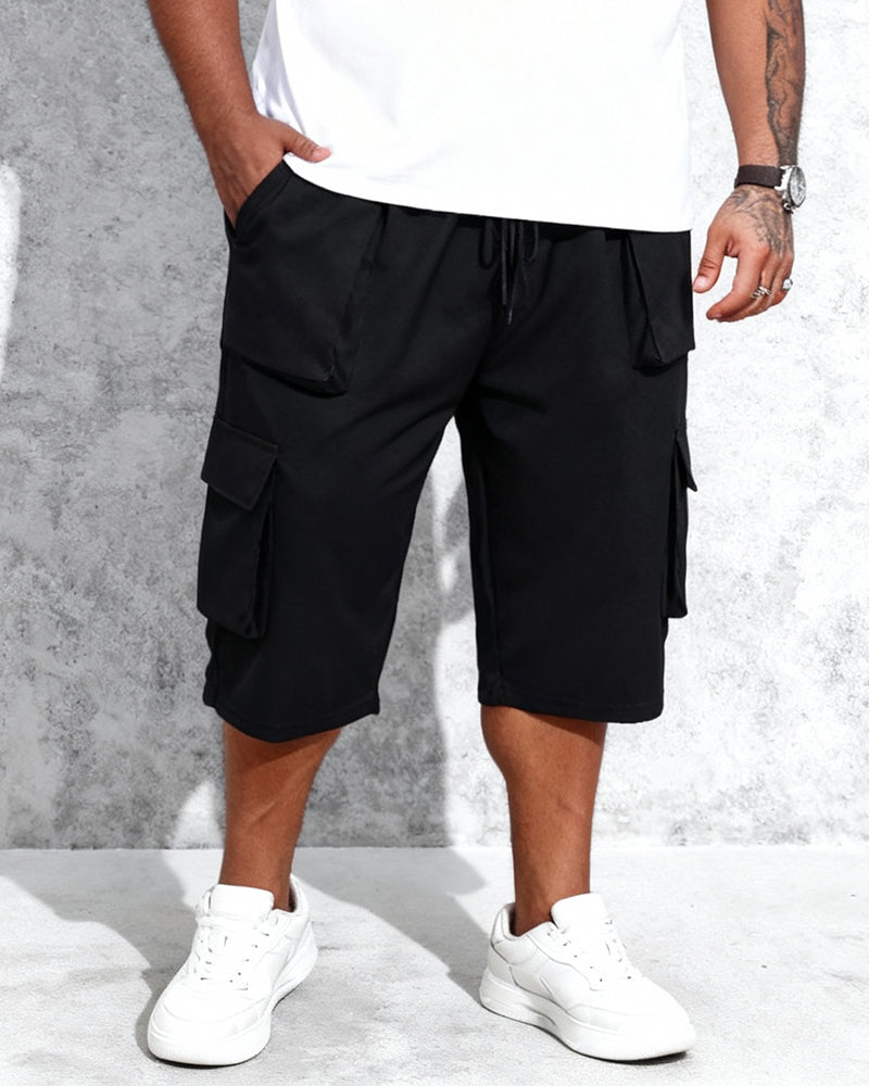 Big & Tall Men's Drawstring Multi-Pocket Loose Casual Claw Pants 7-Point Pants 2XL-6XL