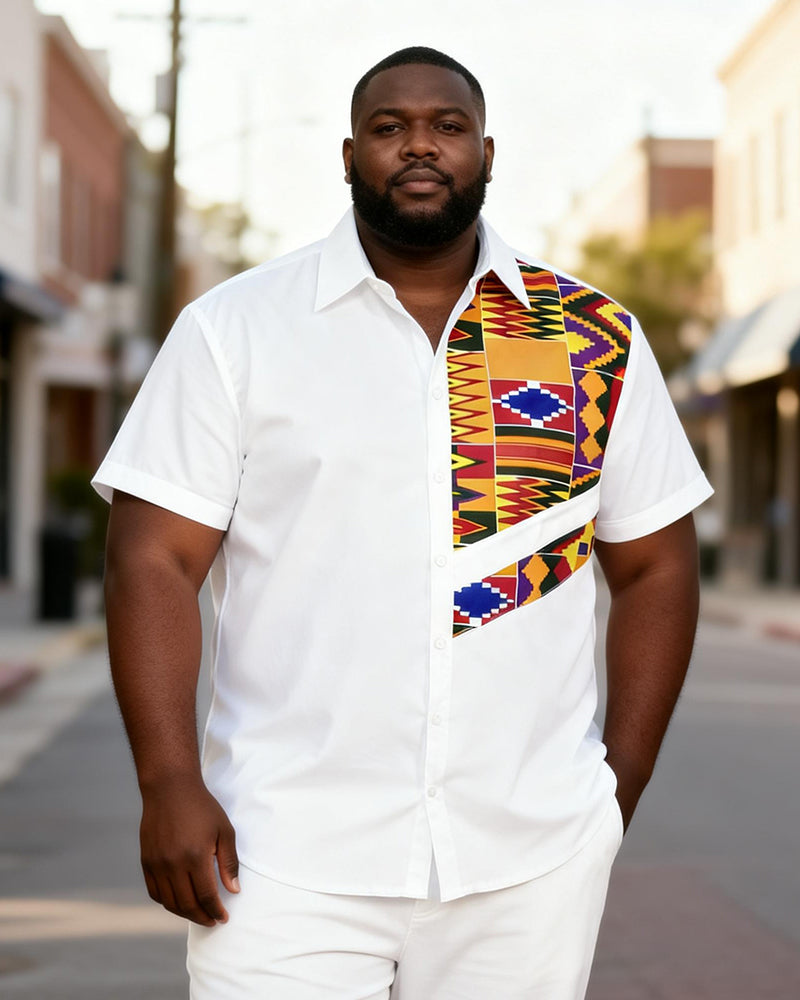 Big & Tall Men's Ghana Kent Pattern Patchwork Short Sleeve Shirt