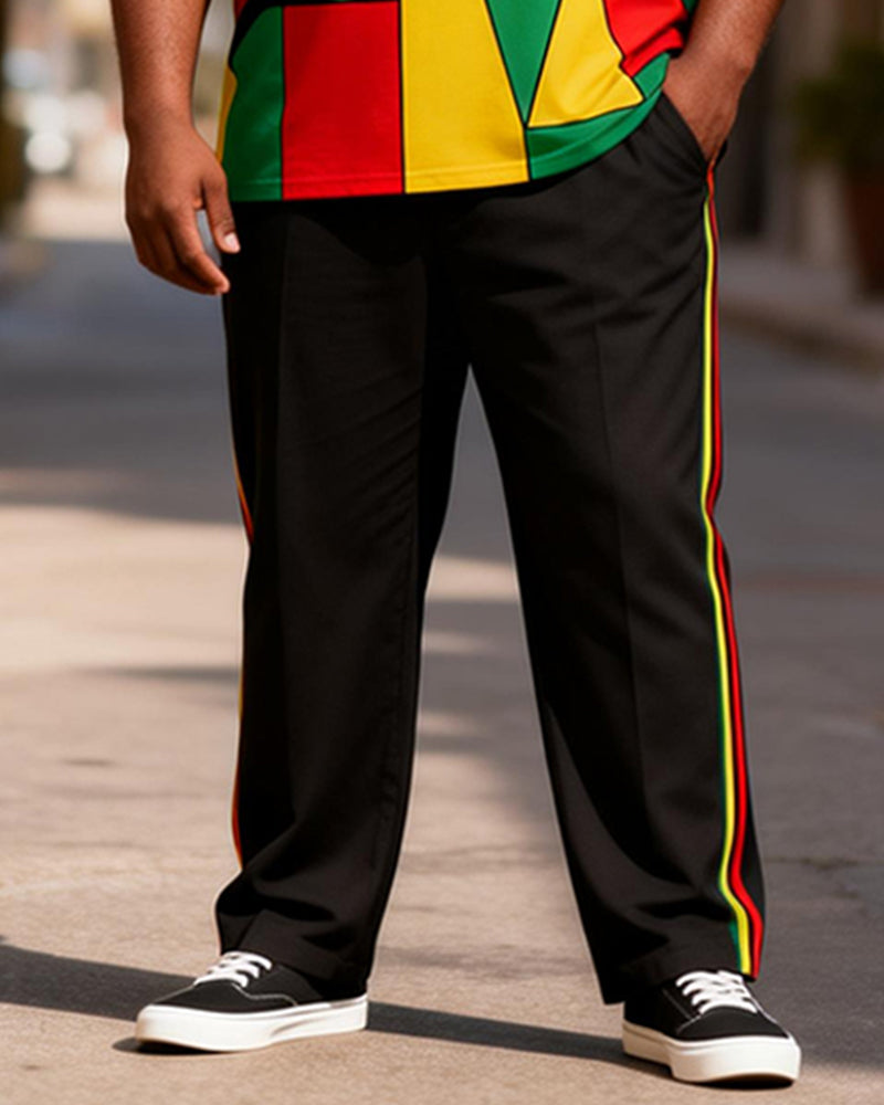 Big & Tall Men's Pan-African Geometric Color Block Patchwork Printed T-Shirt Pants Set