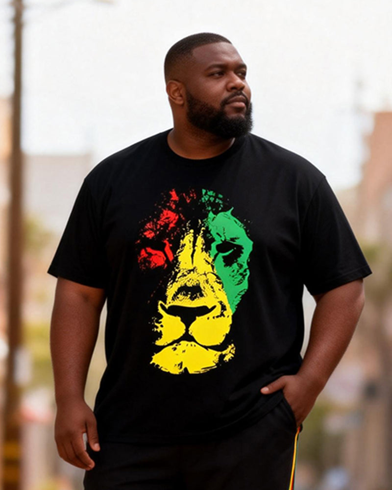 Big & Tall Men's Reggae Color Lion Printed T-Shirt Pants Set