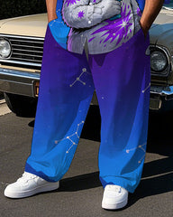 Big & Tall Men's Fashion Starry Sky Bear with Gun Printed Lapel Long Sleeve Shirt Pants Set