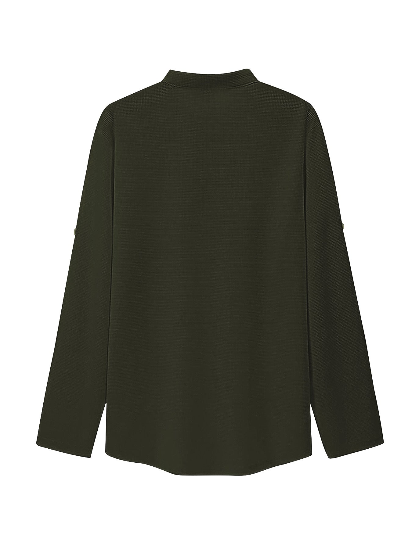 S-3XL Solid Color Casual Breathable Button Collar Henry Collar Long Sleeve Shirt