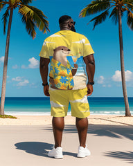 Men's Plus Size Hawaiian Yellow Otter Drinking Cocktail Print Short Sleeve T-Shirt Shorts Suit