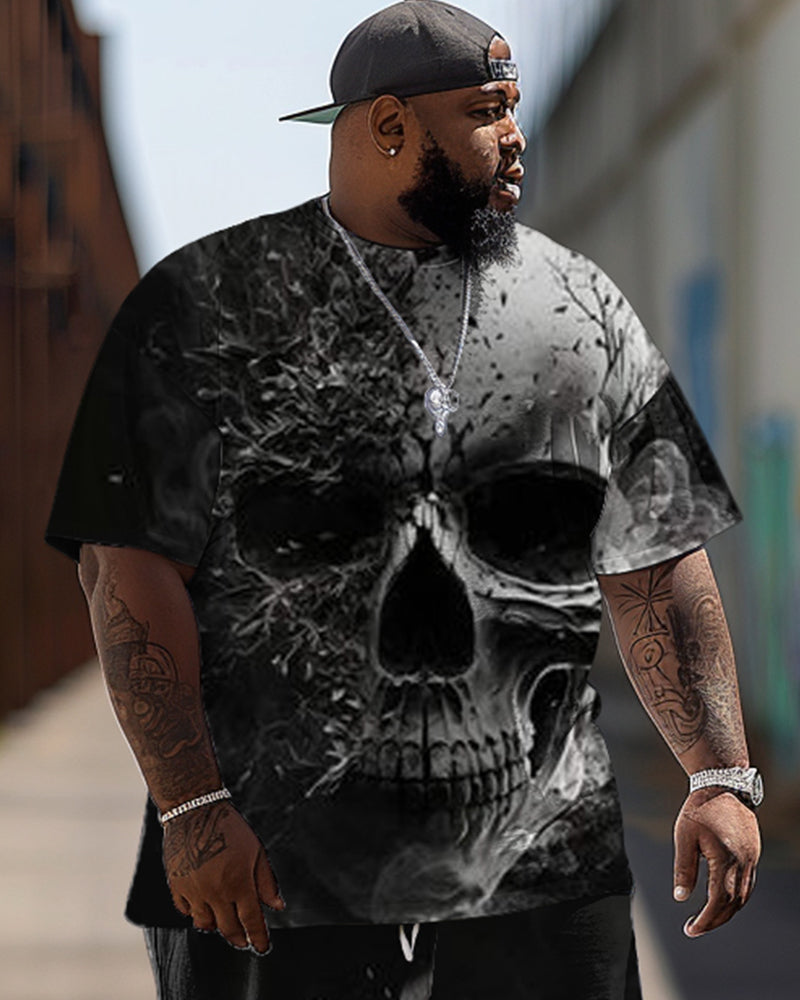 Fashion Mist Gradient Skull Print Men's Big & Tall T-Shirt Trousers Set