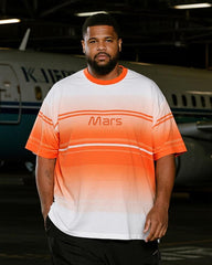 Big & Tall Men's Gradient Orange Stripe Mars Alphabet Print T-Shirt Pants Suit