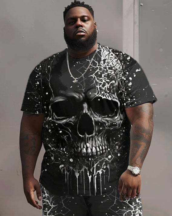 Big Guys Street Hip Hop Skull Print T-Shirt Shorts Set