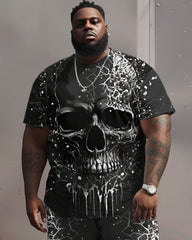 Big Guys Street Hip Hop Skull Print T-Shirt Shorts Set
