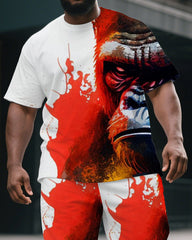 Men's Cartoon Gorillas in Blood Print Casual Big & Tall Short-Sleeve T-shirt & Short Set