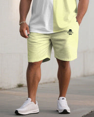 Big & Tall Men White & Goose & Black Chest Small Label Printed Crewneck Short Sleeve T-shirt Shorts Suit