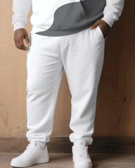 Big & Tall Men Fall/Winter Casual White & Grey Alien Patchwork Printed Hoodie Suit