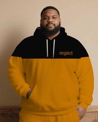 Big & Tall Men Autumn/Winter Casual Black & Orange Slogan Printed Hoodie Suit