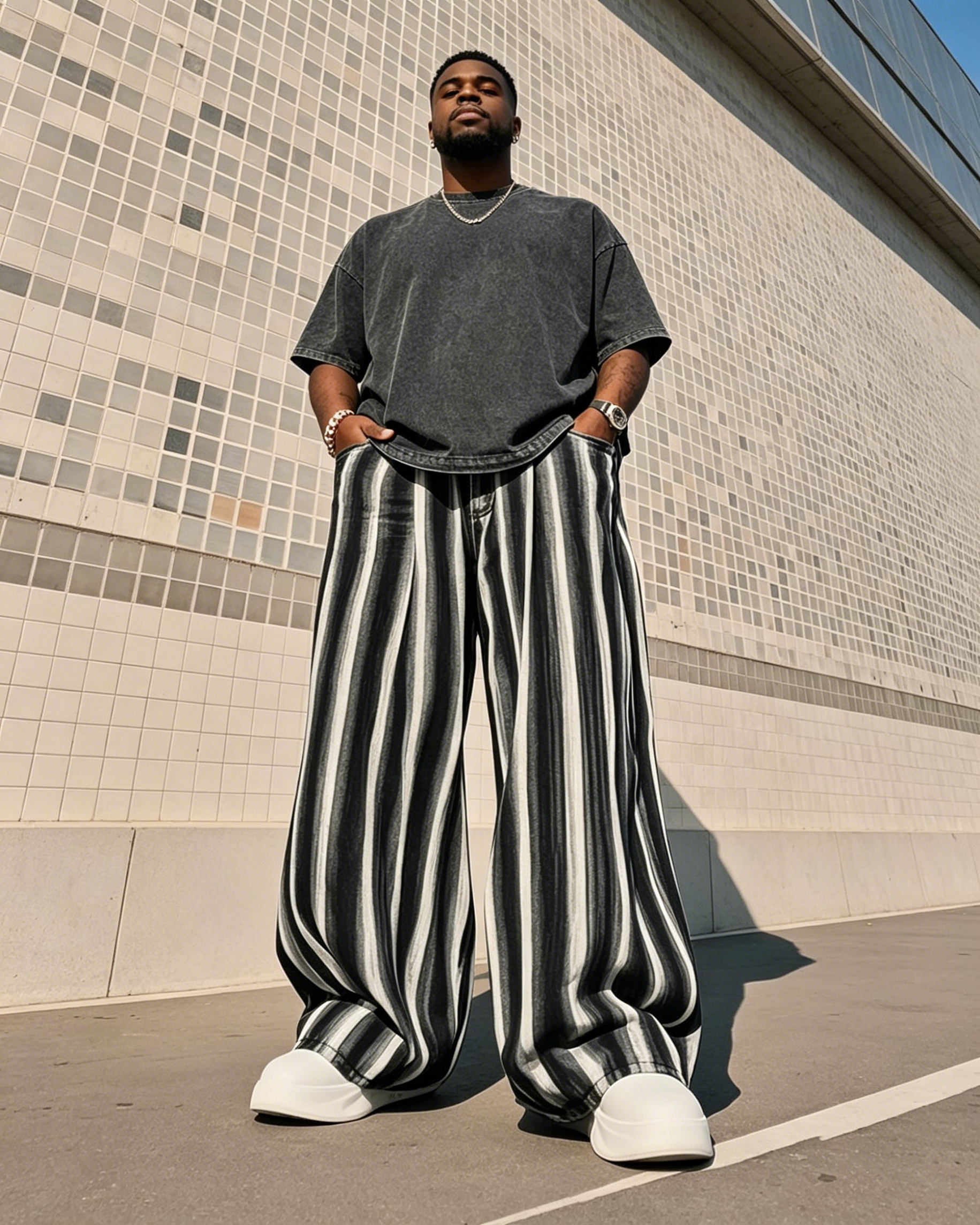 Big Boy Summer Vintage Sense Striped Print Trousers