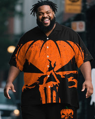 Big & Tall Men's Halloween Pumpkin Skull Print Short Sleeve Shirt Trousers Suit