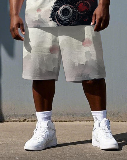 Big & Tall Men's Cartoon Weir Rabbit Print Breathable Short-Sleeve T-shirt and Shorts Set