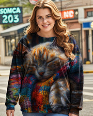 Oil Painting Scarf Cat Print Plus Size Ladies Top