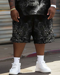 Men's Plus Size Casual Smoke Skull Print T-Shirt Shorts Set