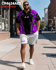 Big & Tall Men's Sports Geometric Alphabet Print Short Sleeve Polo Shirt Shorts Suit