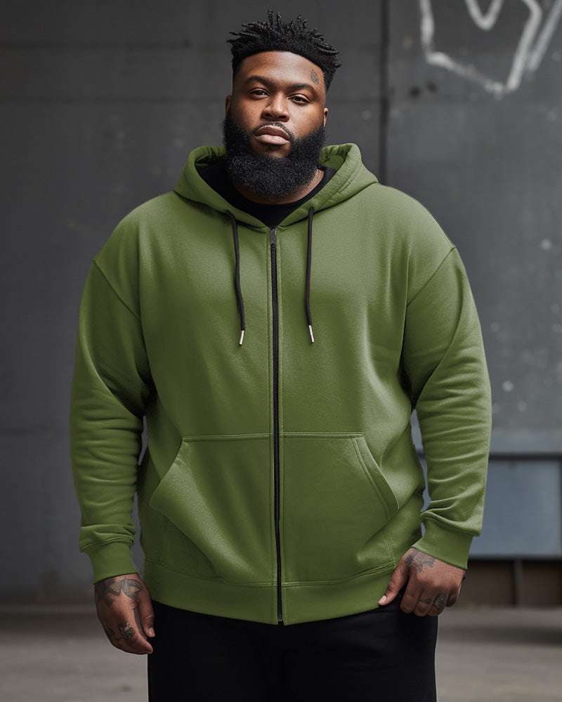 Men's Large Size Casual Street Solid Color Zipper Hoodie