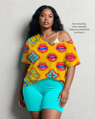 Women's Plus Size Daily Casual Graffiti Lips Geometric Print Short Sleeve Shorts Suit