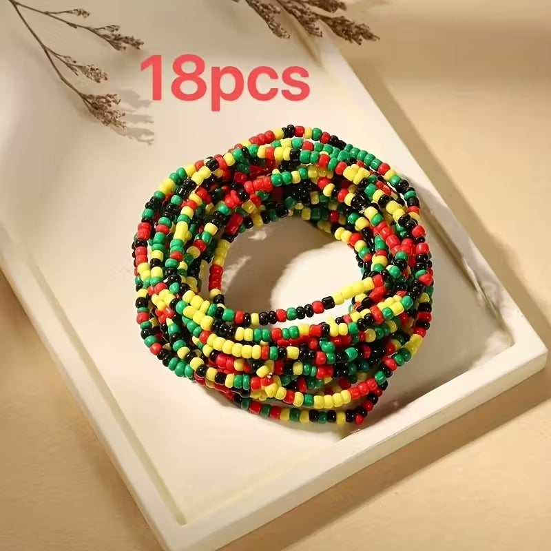 Black History Month Bohemian Black Red Yellow Green Bead Mixed Color Collocation Bracelet Elastic Bracelet