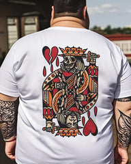 Men's Plus Size Street Fashion Playing Card Skull Print Round Neck Short Sleeve T-Shirt
