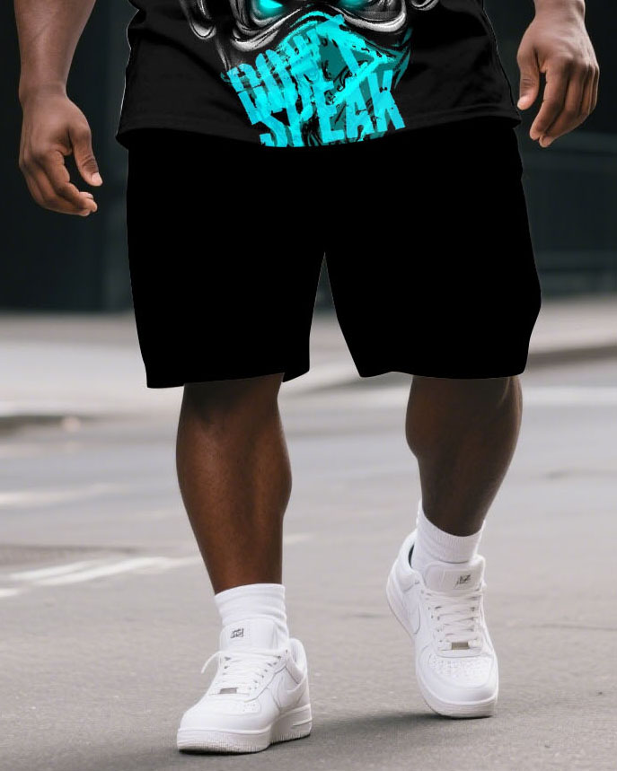 Men's Big & Tall Splicing Gorillas Tech Theme Print Casual Short-Sleeved T-shirt & Short Set
