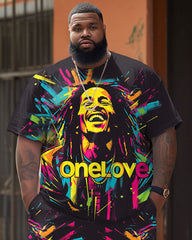 Big Guy's Street Fashion Pop Art Tribute Singer Print T-Shirt Shorts Set