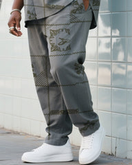 Big Boy Daily Casual Grey Simple Flower Short Sleeve Shirt Trousers Suit