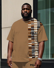 Big Men's Splicing Regular Plaid Style POLO Printed Short Sleeve T-shirt Pants Set