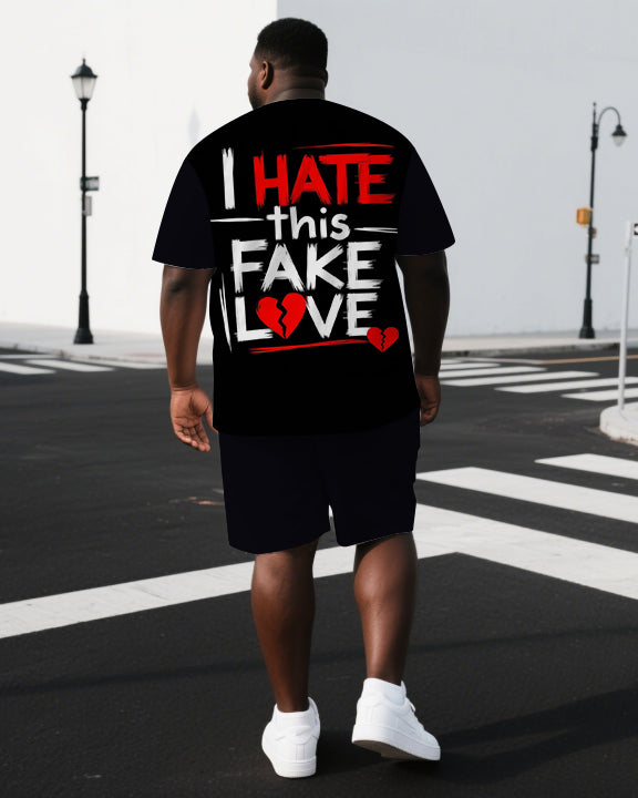Big & Tall Men's Punk Style I HATE THIS FAVE LOVE Back Lettering Casual Short-Sleeve T-shirt Shorts Set